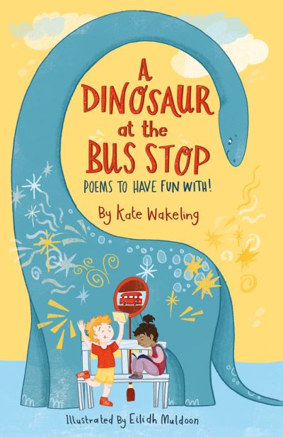A dinosaur at the bus stop